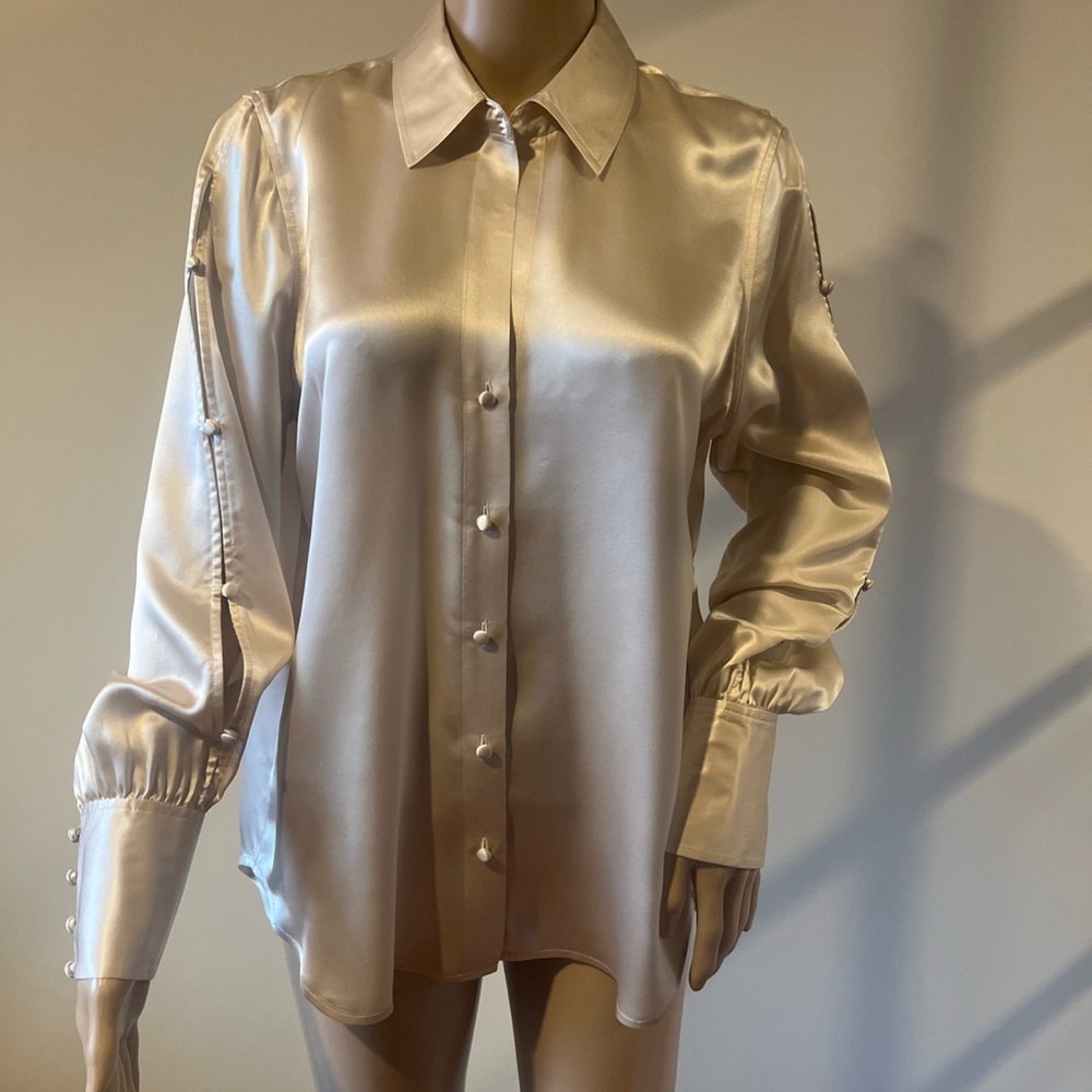 L'AGENCE Pearl Button Satin Shirt